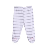 Baby Girl 3-Piece Set. Size Preemie, Girl Pajama Bundle Includes Long-Sleeve Gray Kitty Kimono Style Top, White-Stripes Footie Pants and Matching Hat Jammies Outfit.