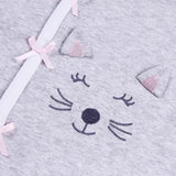 Baby Girl 3-Piece Set. Size Preemie, Girl Pajama Bundle Includes Long-Sleeve Gray Kitty Kimono Style Top, White-Stripes Footie Pants and Matching Hat Jammies Outfit.
