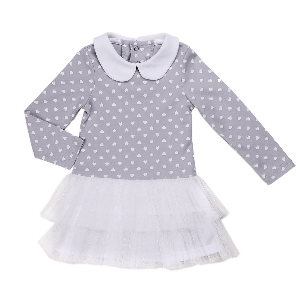 Baby Girl Tutu Dress with Polka Hearts and Peter Pan Collar