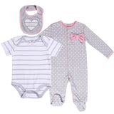 Baby Layette Set with Polka Heart Footie, Bodysuit and Bib