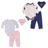 Matching Twin Boy-Girl Body Suit, Pant and Bib set