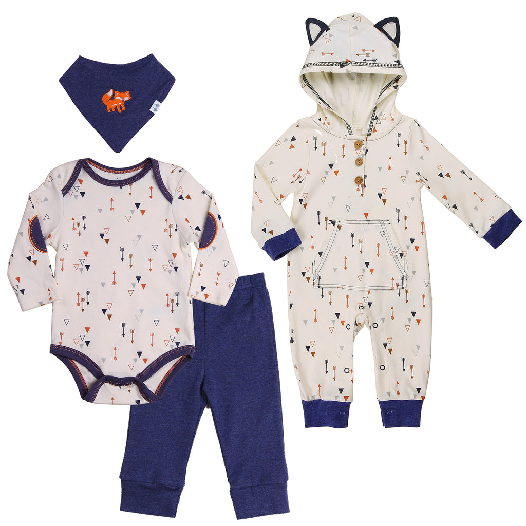 Matching Baby Boy Outfits with Navy Trims and Arrow Prints