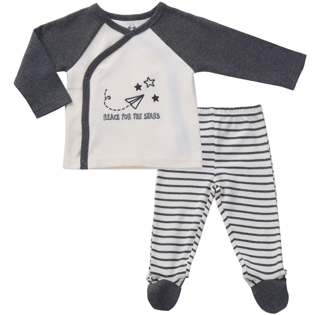 Footed Pants Long Sleeve Kimono Shirt Girl Boy Layette Set Organic Preemie