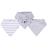 Bandana Bibs Set (Gray and White Stripes, Kitty with 3d ears, and polka heart