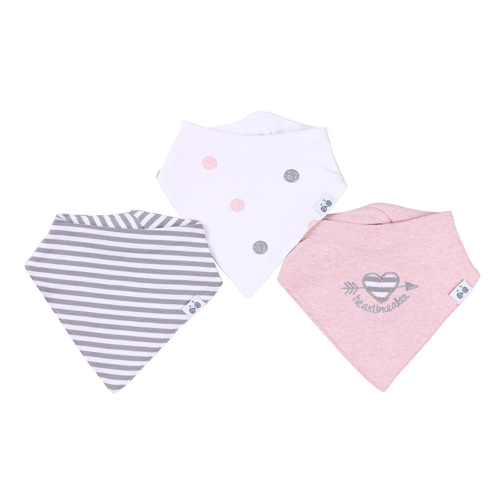 Bandana Bibs Set (Dark Gray and White Stripes, Heart Patch, and polka Dots)