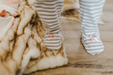 Baby Girl 3-Piece Set. Size Preemie, Girl Pajama Bundle Includes Pink Heart Long-Sleeve Kimono Style Top, White-Stripes Footed Pants and Matching Hat Jammies Outfit.