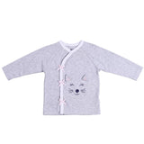 Baby Girl 3-Piece Set. Size Preemie, Girl Pajama Bundle Includes Long-Sleeve Gray Kitty Kimono Style Top, White-Stripes Footie Pants and Matching Hat Jammies Outfit.