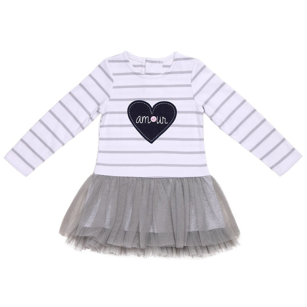 Baby Girl Cotton Tutu Dress with Grey Mesh and Heart Patch