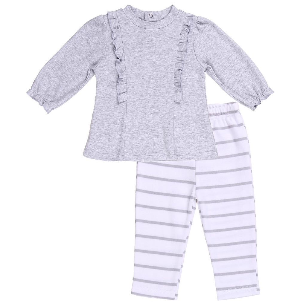Baby Outfit with Ruffle Tunic with Gray Striped Pants
