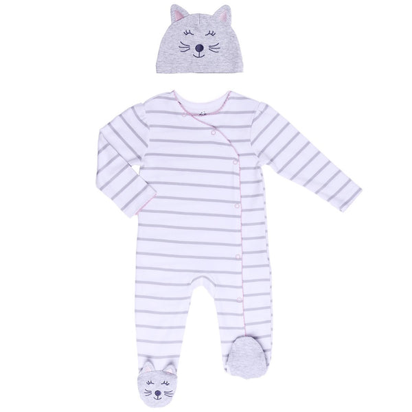 Striped Baby Footie with Kitty Hat