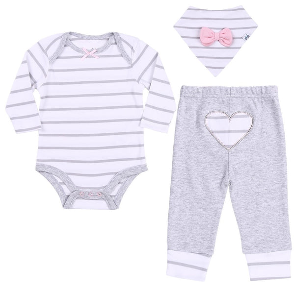 Baby Outfit with Striped Bodysuit, Heather Gray Pants and Bandana Bib