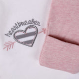 Baby Girl 3-Piece Set. Size Preemie, Girl Pajama Bundle Includes Pink Heart Long-Sleeve Kimono Style Top, White-Stripes Footed Pants and Matching Hat Jammies Outfit.