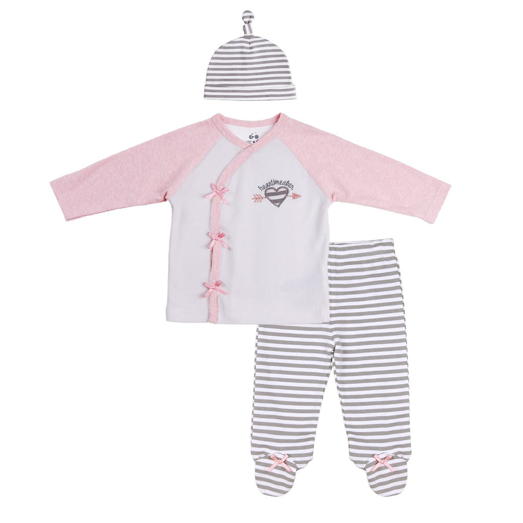 Baby Outfit with Kimono Style Stop, Hat and Footed Pants