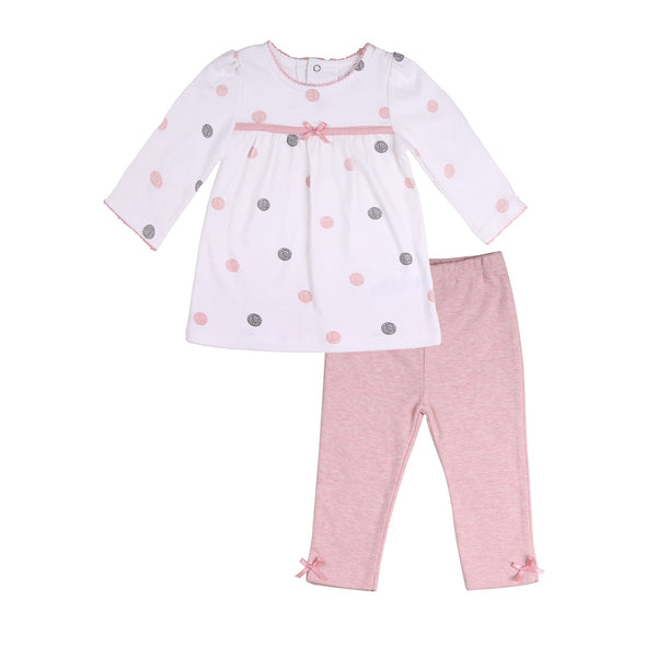 Baby Outfit with White Dotted Tunic and Pink Pants