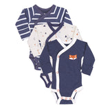 Asher and Olivia Baby Boy's 3-Pack Long-Sleeve Kimono Bodysuit Set -Side Snap Infant Bundle