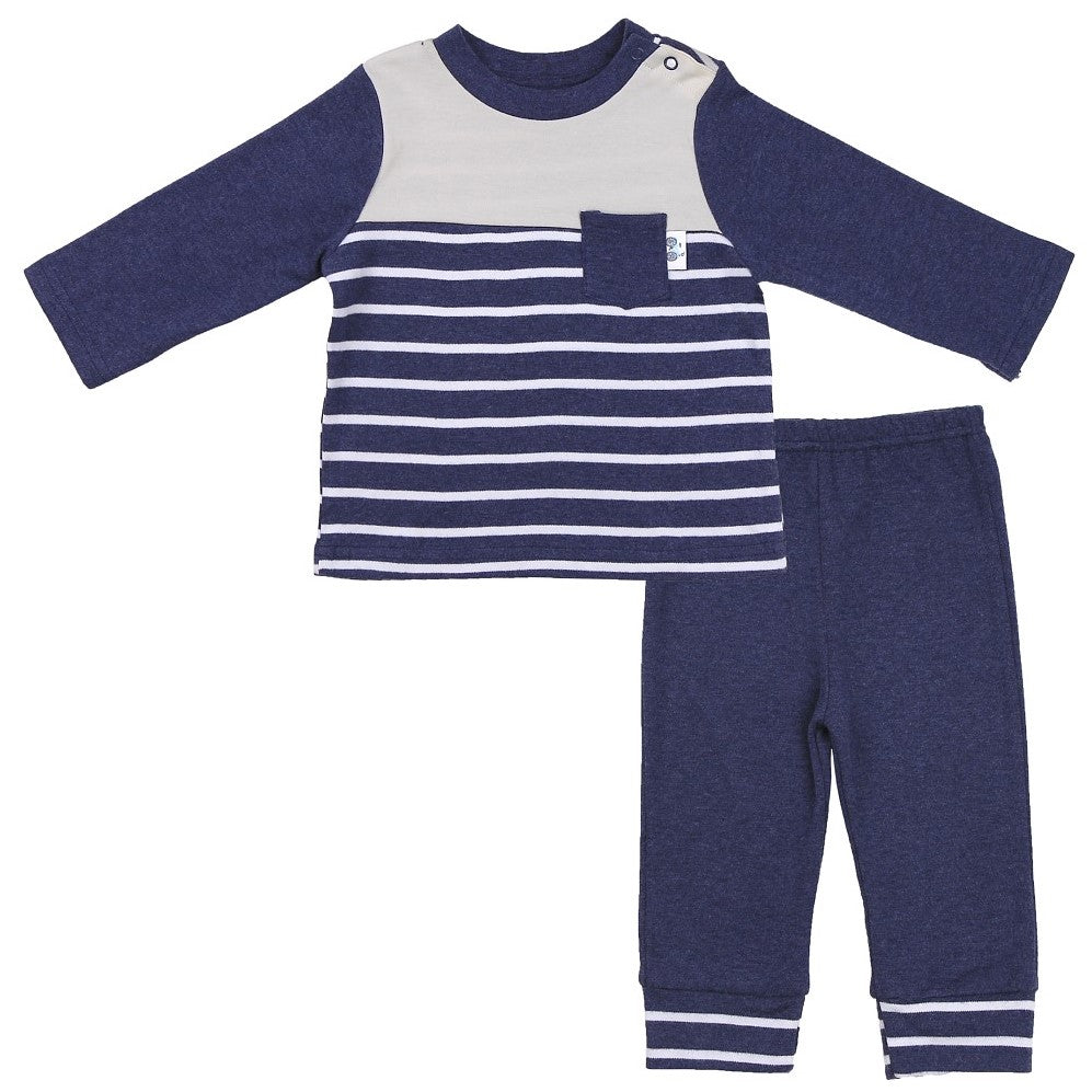 Baby Striped Tee in Navy with Navy Pants and Striped Cuff