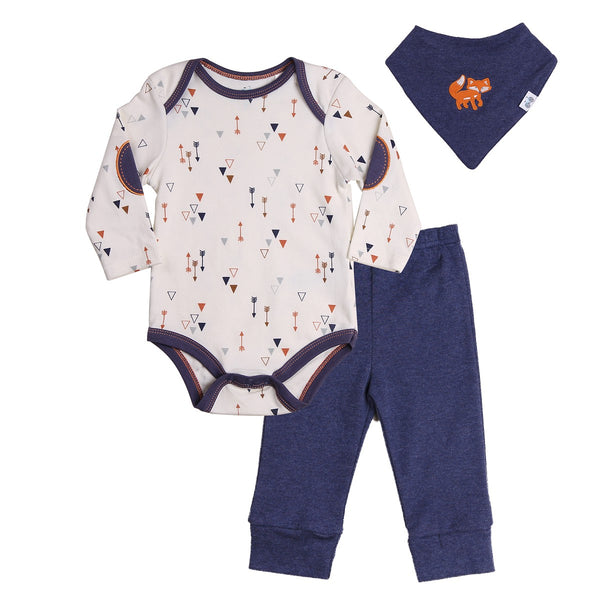 Baby Outfit set with Bodysuit, navy pants and bandana bib