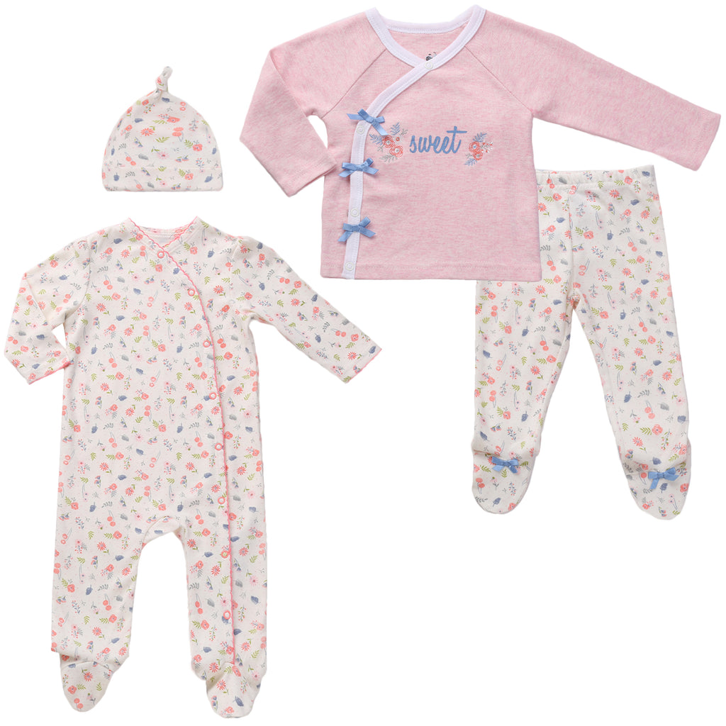 Asher & Olivia Baby Girl Twin Outfits Footed Pant Set Side Snap Footies Pajama