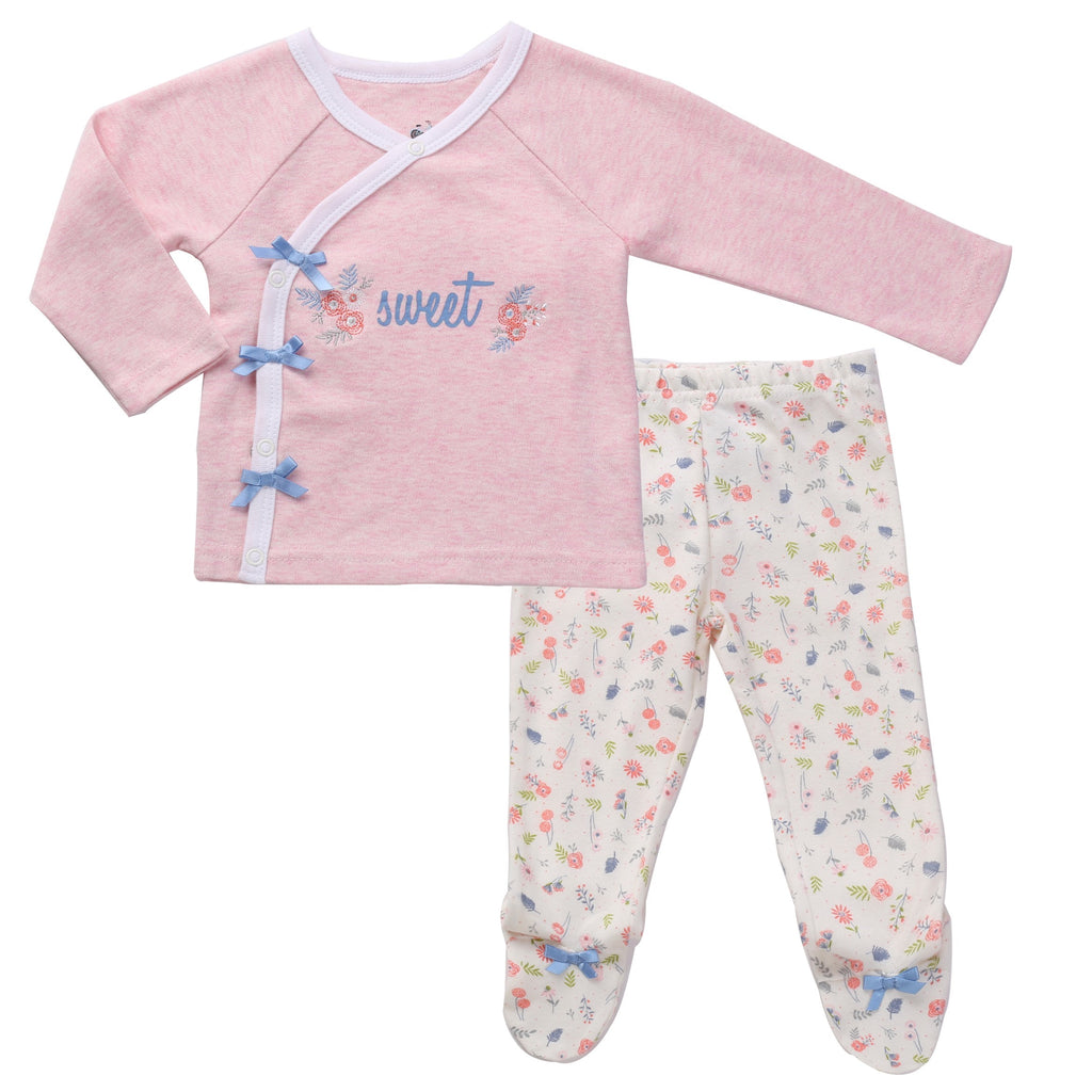 Newborn Girl Clothes Nb Footed Pants Long Sleeve Kimono Shirt Baby Layette Set 0m Heather Pink