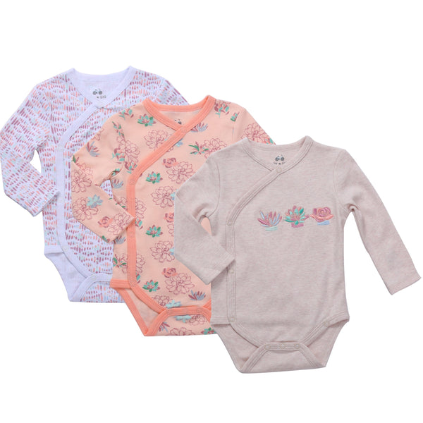 Baby Kimono Side Snap 3 Pc Girl Long Sleeve Bodysuit Set…