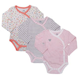 Baby Girl's 3-Pack Long-Sleeve Kimono Bodysuit Set -Side Snap Infant Bundle