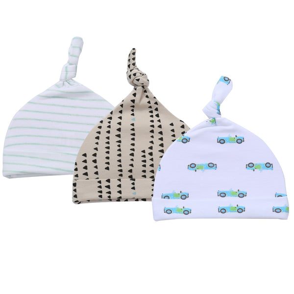 Top Knot Baby Hat 3-Piece Set for Boys Knotted Newborn Infant Beanie Caps