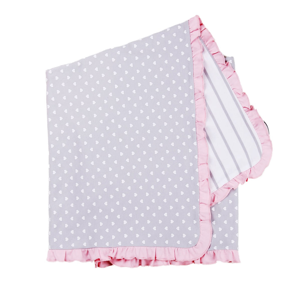 Reversible Baby Cotton Blanket in Polka Dot Heart and Striped