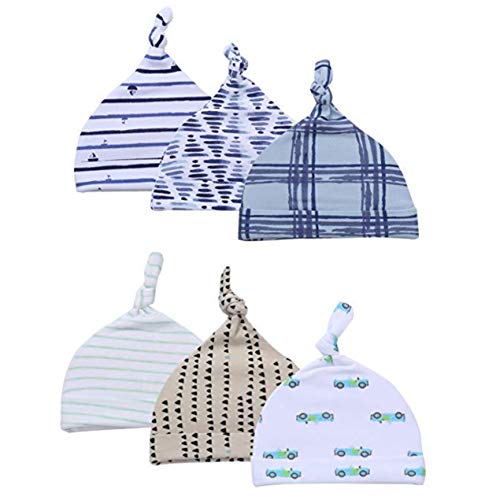 Top Knot Baby Hat 6-Piece Set for Boys Knotted Newborn Infant Beanie Caps