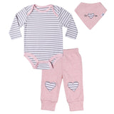 Baby outfit with Striped Bodysuit, Pink Pants and Bandana Bib